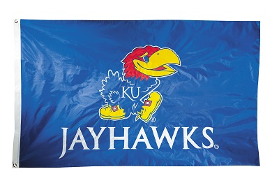 Kansas Jayhawks - 2-sided Nylon Applique 3 Ft x 5 Ft Flag w/ grommets 