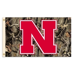 Nebraska Cornhuskers - 3 Ft. X 5 Ft. Flag W/Grommets - Realtree Camo Background 