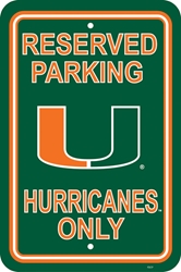 Miami Hurricanes - 12" X 18" Plastic Parking Sign 