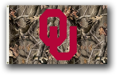 Oklahoma Sooners - 3 Ft. X 5 Ft. Flag W/Grommets - Realtree Camo Background 