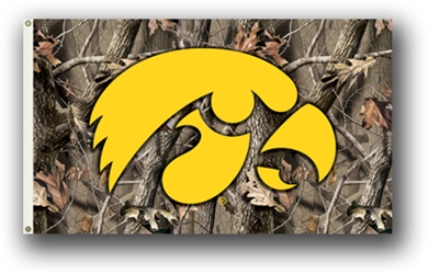 Iowa Hawkeyes   - 3 Ft. X 5 Ft. Flag W/Grommets - Realtree Camo Background 