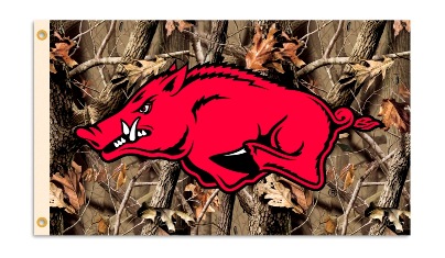 Arkansas Razorbacks - 3 Ft. X 5 Ft. Flag W/Grommets - Realtree Camo Background 